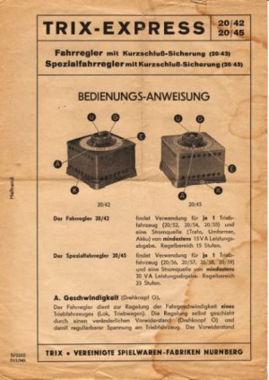 Trix Express Bedienungsanweisung Fahrregler